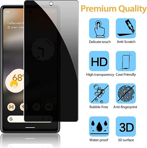 Miniatura 2 de AOLWEEC Paquete de 2 protectores de pantalla de privacidad para Google Pixel 6A vidrio templado antiespía, compatible con fundas, arañazos, sin