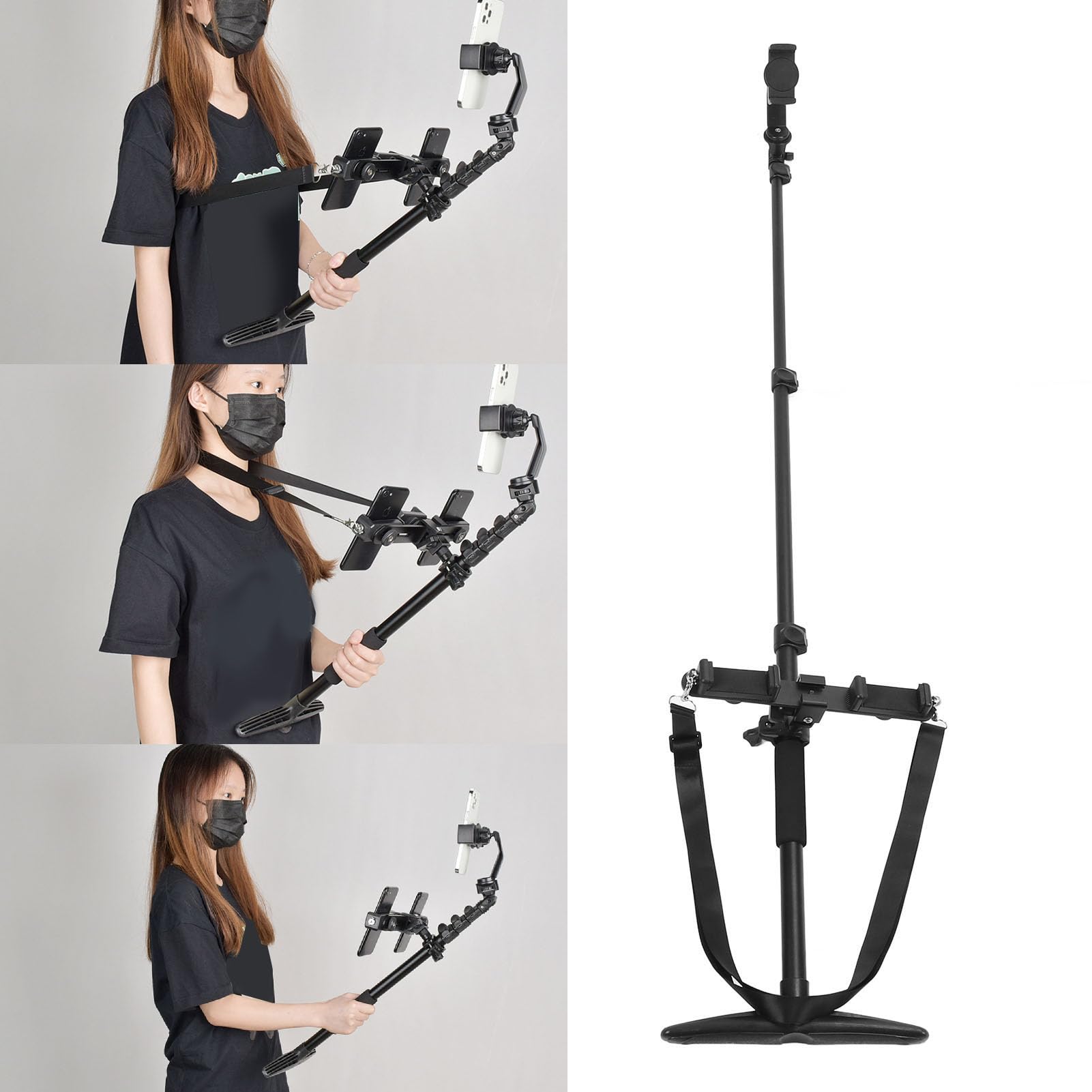 Akozon Asta Selfie Pieghevole, Asta Selfie Pieghevole da 160 Cm Asta Selfie Regolabile a 360° Asta Selfie per Telefono a 3 Sezioni Treppiede per Fotografia in Studio All'aperto