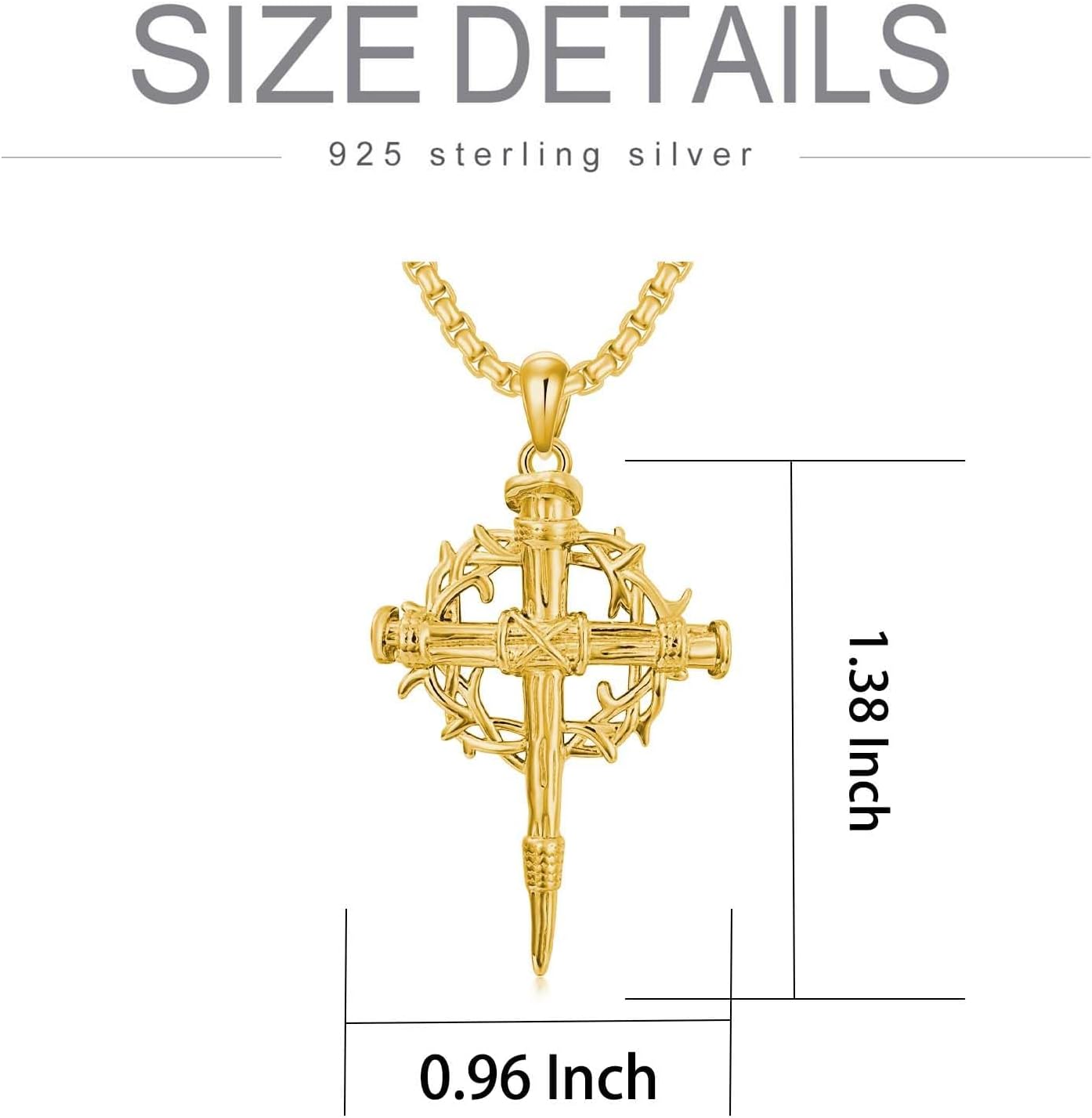 Nail Cross Necklace 925 Sterling Silver/18K Gold Plated/Black Christian Cross Pendant Jewelry for Men Women, with Stainless Steel Chain 22+2 Inch - Image 5
