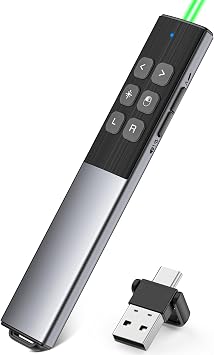 Wireless Rechargeable Presentation Clicker- Presentation Remote with Air Mouse Control, Gyro Volume Adjustment & Ink Annotation- Clicker for PowerPoint, Keynote on Mac, PC, Laptop
