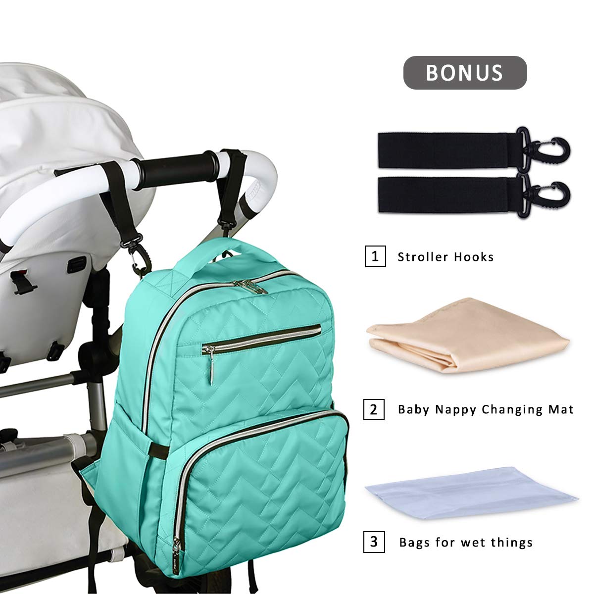 SONARIN Nylon Multifunzione Zaino Fasciatoio Bambino per Pannolini con Fasciatoio,Impermeabile,Borsa antiurto per laptop,Bottiglia borse termiche,Grande Capacità,Elegante e Resistente(Nero)