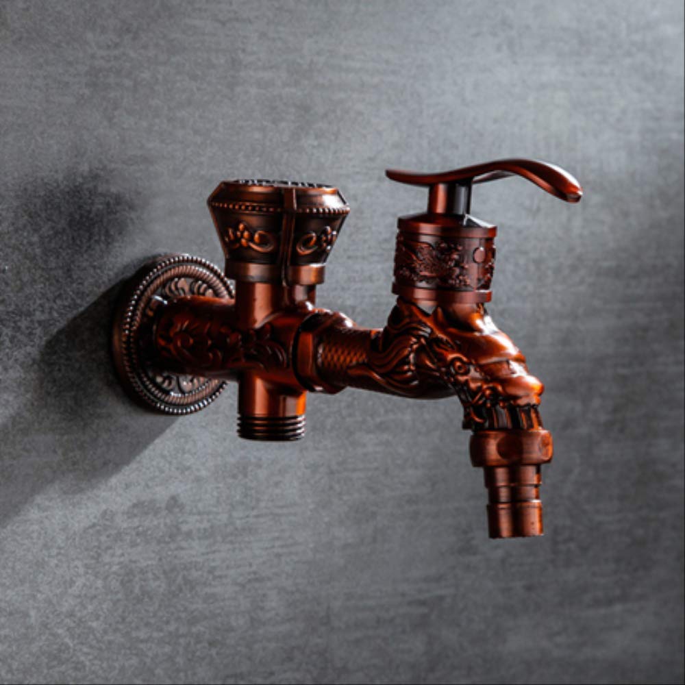 ZYCHSJXA Antique Bibcock Zinc Alloy Carved Wall Mount Retro Tap Decorative Outdoor Garden Washing Machine Mop Faucet Mci-B058