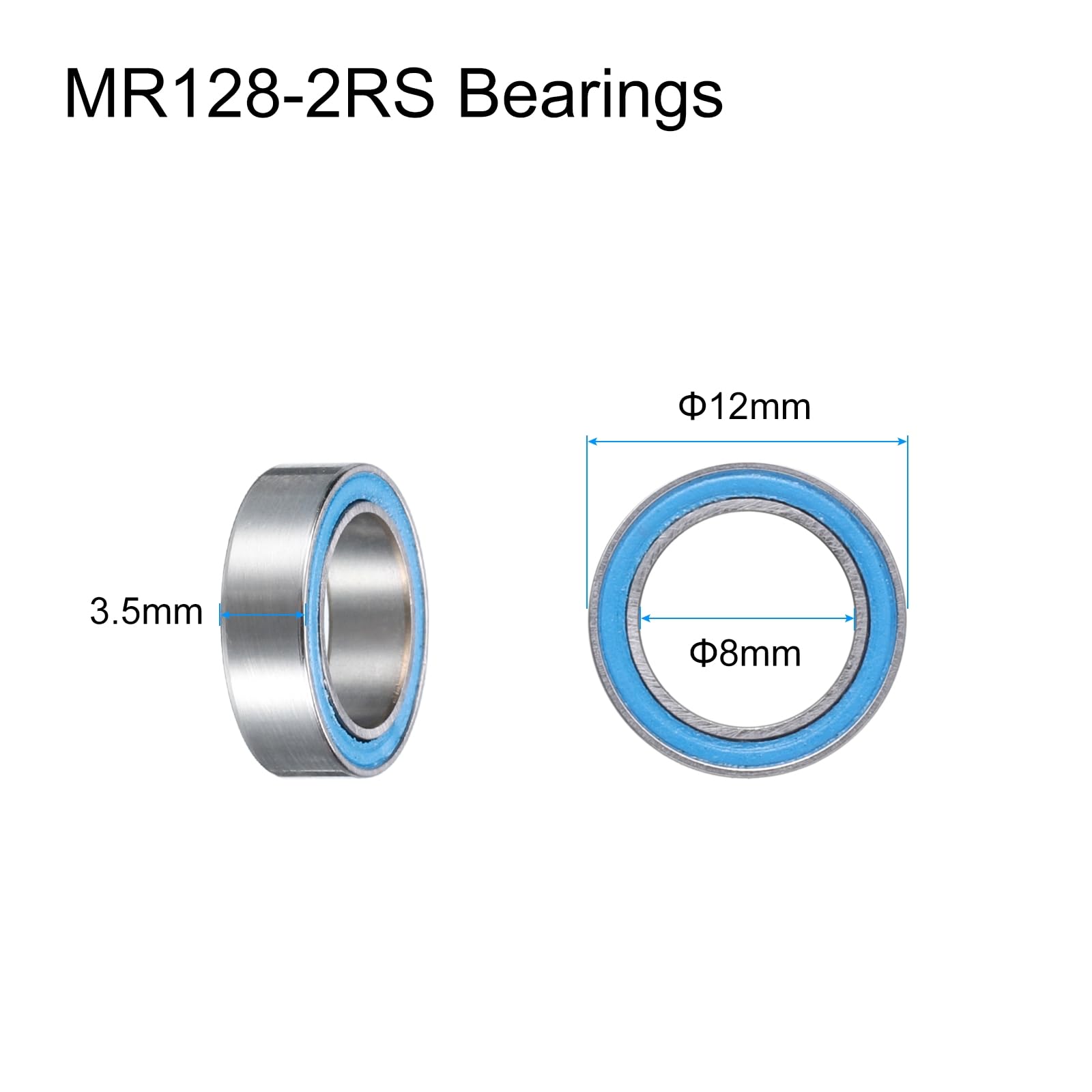 QUARKZMAN 5 sztuk MR128-2RS Miniaturowe łożyska kulkowe z głębokim rowkiem 8 x 12 x 3,5 mm podwójne gumowe uszczelki łożysko do silnika elektrycznego, sprzętu gospodarstwa domowego, niebieskie, P6