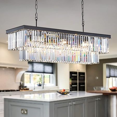MEELIGHTING L39.4" W10.2" Rectangle Modern Crystal Chandeliers Lighting ...