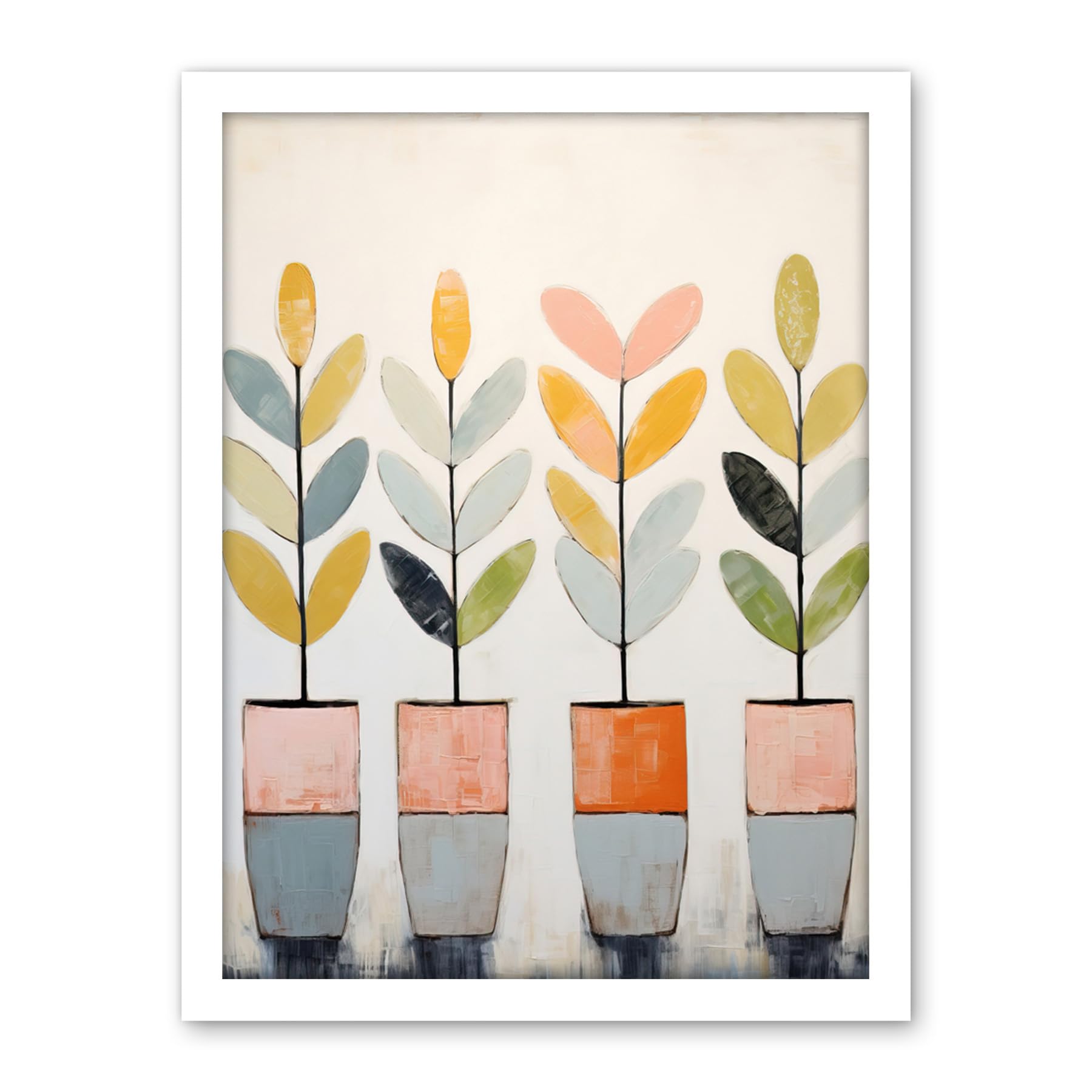 Artery8 Plant Pots Simple Pastel Colour Oil Painting Bright Pink Green Blue Boho Artwork Framed Wall Art Print 18X24 Inch