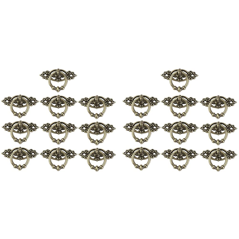 Jnchdghwa Green Bronze 20Pcs Vintage Kitchen Cabinet Cupboard Dresser Door Drawer Ring Pull Handles Knobs (Antique Brass)