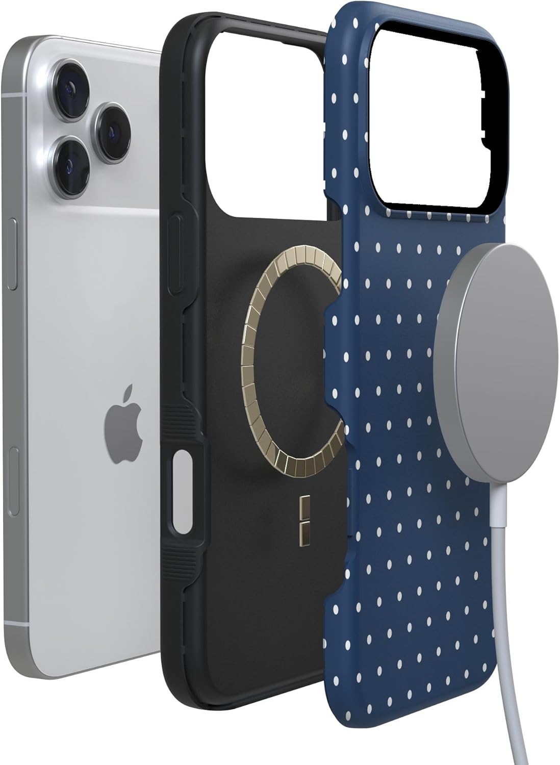 Casely iPhone 17 Pro Max Case | On the Dot | Navy Polka Dot | Bold Protective Design | Compatible with MagSafe