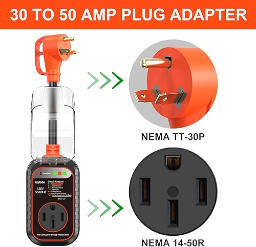 Miniatura 2 de EyGde 30 Amp to 50 Amp RV Adapter with Surge Protector - Upgraded NEMA TT-30P Male to 14-50R Female Plug, 30A to 50A RV Circuit Analyzer Power Orange