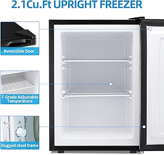 LHRIVER 2.1 Cu.ft Small Upright Freezer, Compact Mini Freezer with Removable Shelves, Adjustable Thermostat, Reversible Door Hinge, Quiet for Home/Office/Kitchen/Dorm, Silver