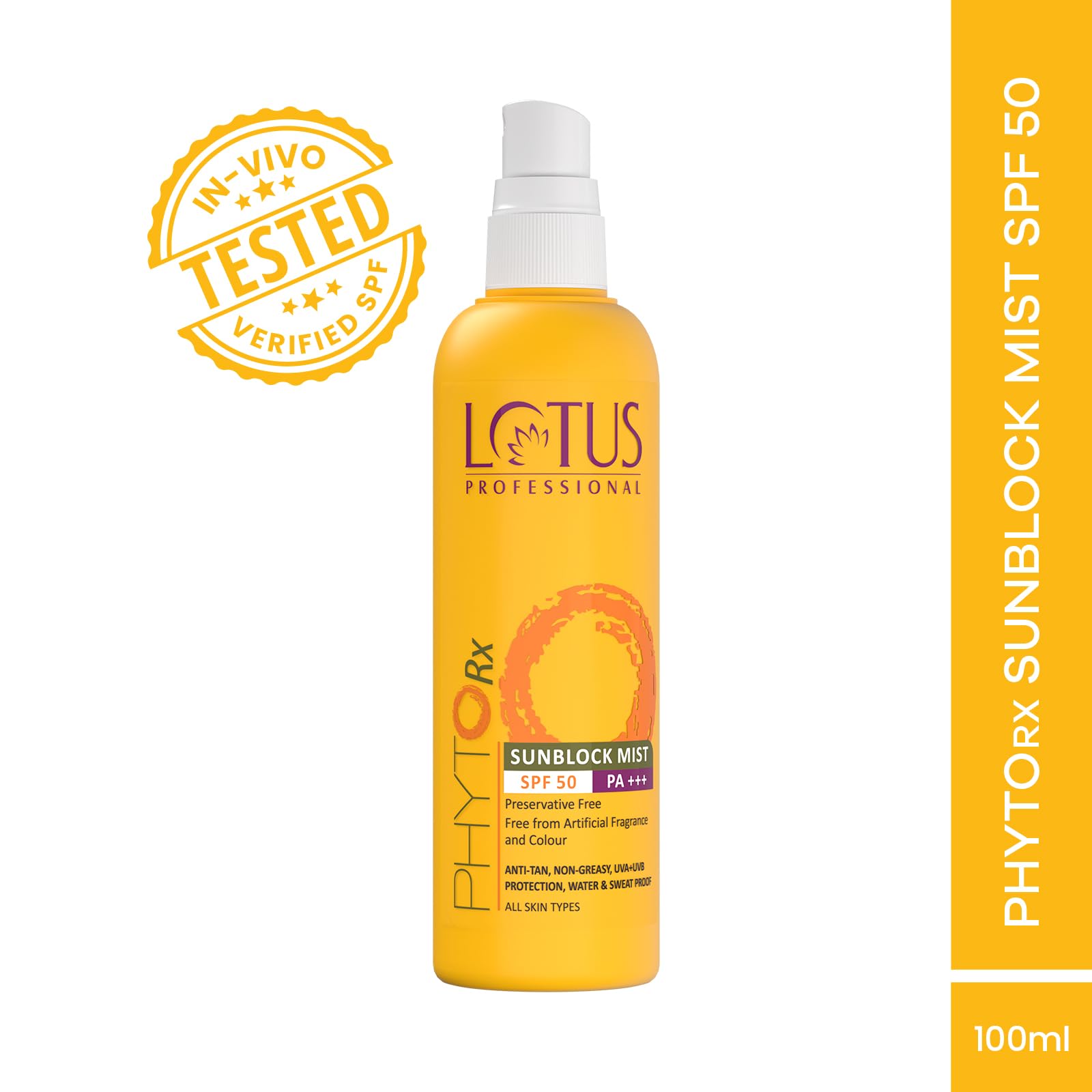 Lotus Professional PhytoRx Sunblock Mist SPF 50 PA+++ | In Vivo Tested | Non Greasy Finish, High Sun Protection For Damaged Skin | Cruelty Free | For All Skin Types | For Women and Men | 100ml