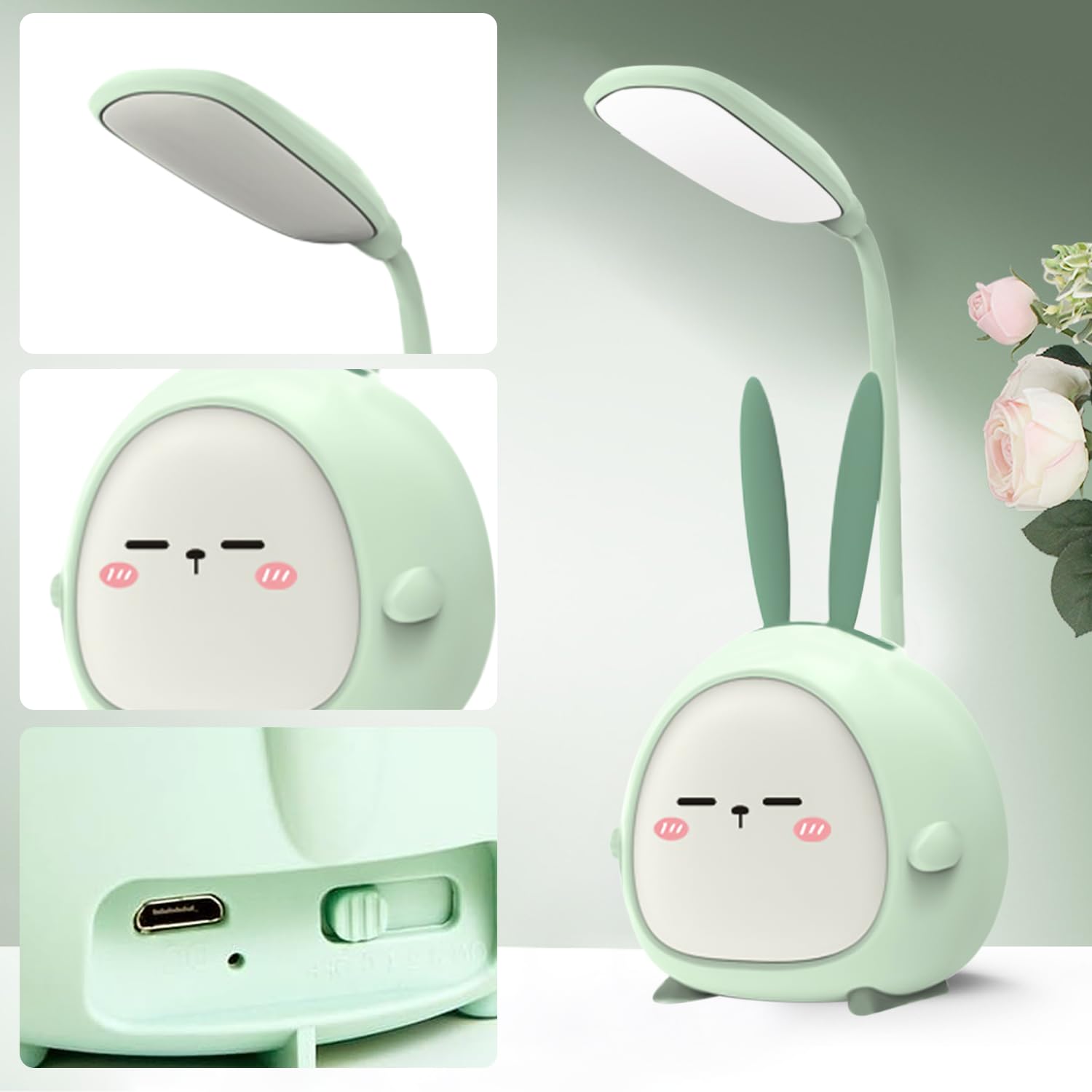 LAMPADA DA SCRIVANIA BAMBINI RICARICABILE LED - 3 TEMPERATURE COLORE, BRACCIO FLESSIBILE, DESIGN GREEN CARTOON - Foto 2