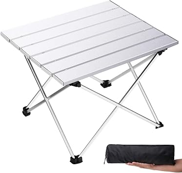 Grope Small Folding Camping Table, Aluminum Beach Table for Sand Silver-S