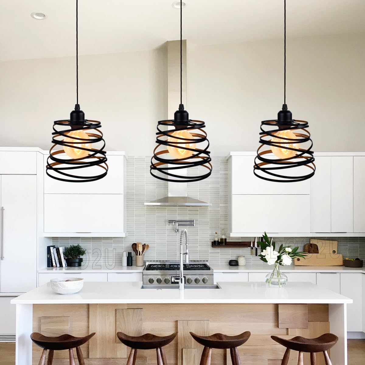 Lampadario a Sospensione E27 Retrò Industriale Lampada da Soffitto Moderna Ø20cm Paralume in Metallo Forma a Molla Illuminazione Interna per Cucina Salotto Camera da Letto