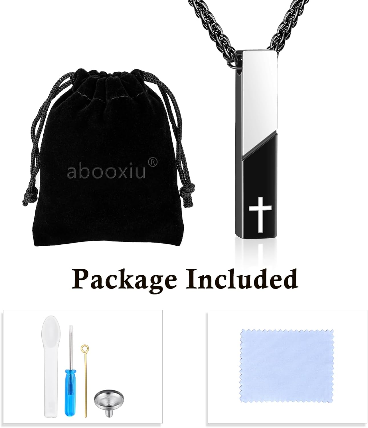 Abooxiu Custom Urn Necklace for Ashes Cremation Jewelry for Ashes Cube Ashes Keepsakes Necklace Cross Bar Stainless Steel Memorial Urn Pendant Keepsake for Women Men