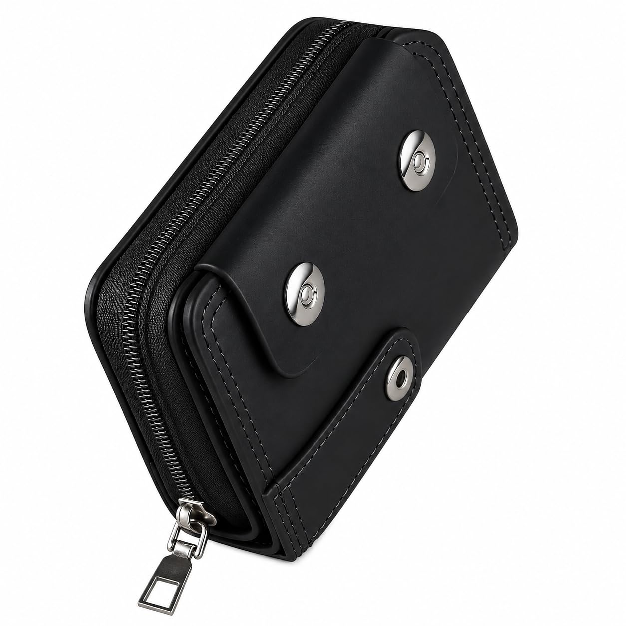 Leather Card Wallet,11 Card Slot 2025 Organ Style,Double Magnetic Buckle,Large Capacity PU Leather Card Wallet for Men and Women,Trifold Card Holder Case (Black)-image-4