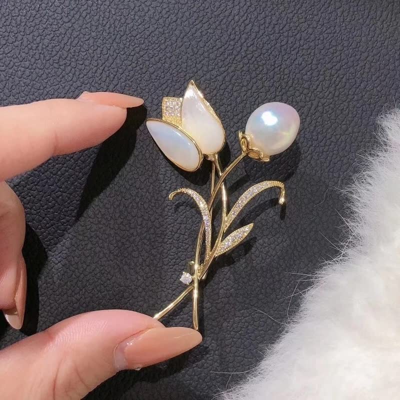Broches de fleurs de tulipes blanches avec strass et perles anti-chute