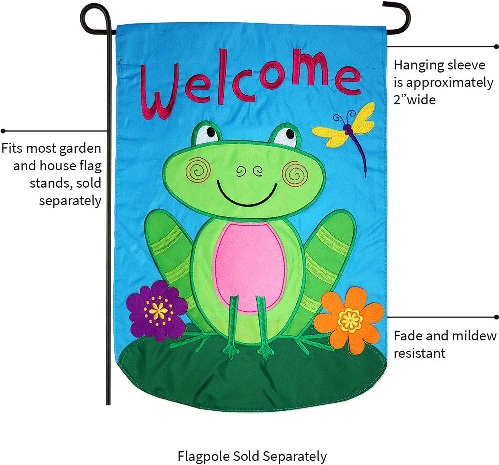 Welcome Frog Garden Flag Farmhouse Home Decor Friends Bugs Frogs Porch Door Plaque Butterfly Ladybugs Dragonfly Bee Spring time Insect Wildlife Grave Yard Wall Decorations Holiday Outdoor Flags Gifts For Grandma