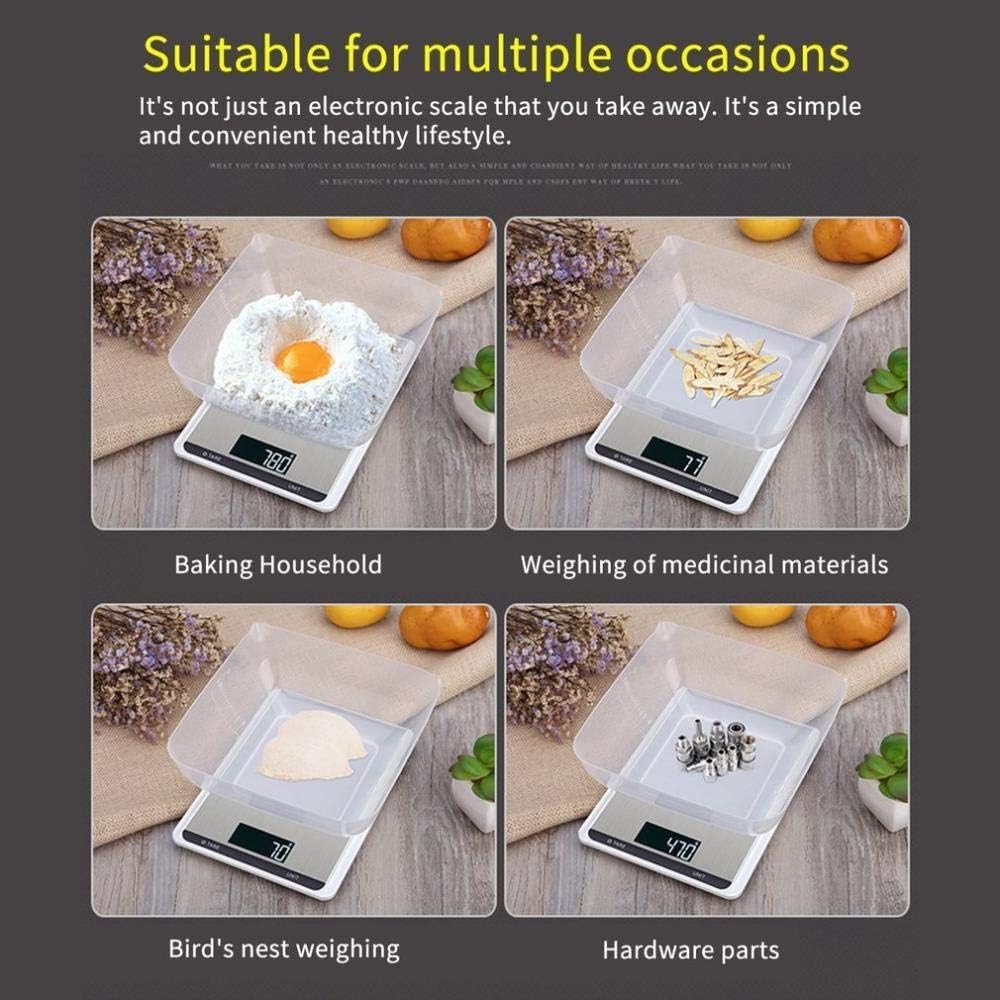 Balanza de pesaje de Alta precisión de Acero Inoxidable para Cocina y joyería, báscula Digital portátil iluminada para medir Alimentos y Cocina, Color Negro.,Black