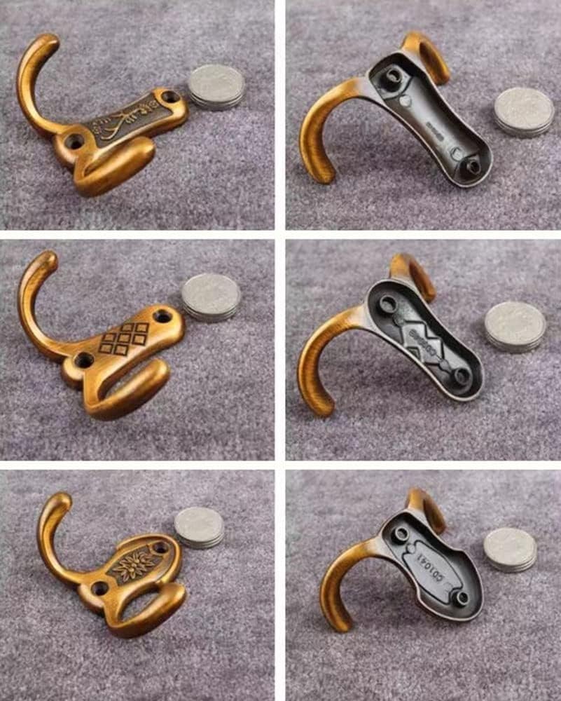 Ganchos para abrigos, Ganchos para perchas, Ganchos de pared atornillados de alta resistencia, juego de 3 ganchos pequeños de metal cepillado for abrigos, gancho doble de bronce antiguo for baño, entr