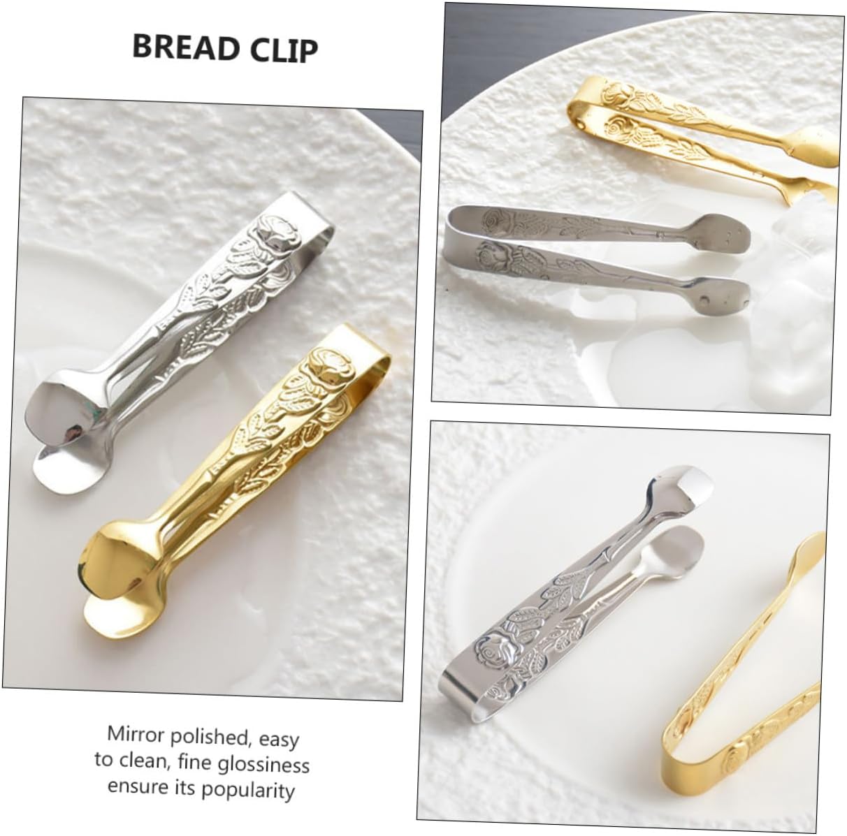 2Pcs Stainless Steel Ice Cube Clips with Rose Flower Handle