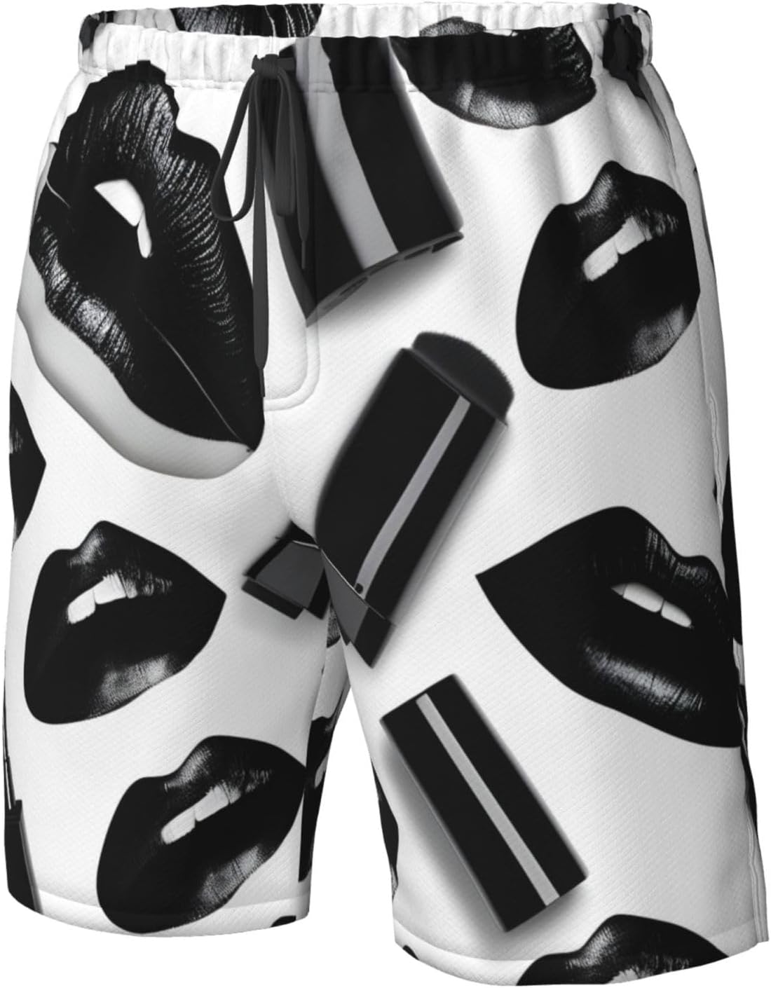 Cool Black Lipstick Lips Print Men's Quick-Drying Shorts Casual Beach Pants Stretch Waist Shorts and Pockets