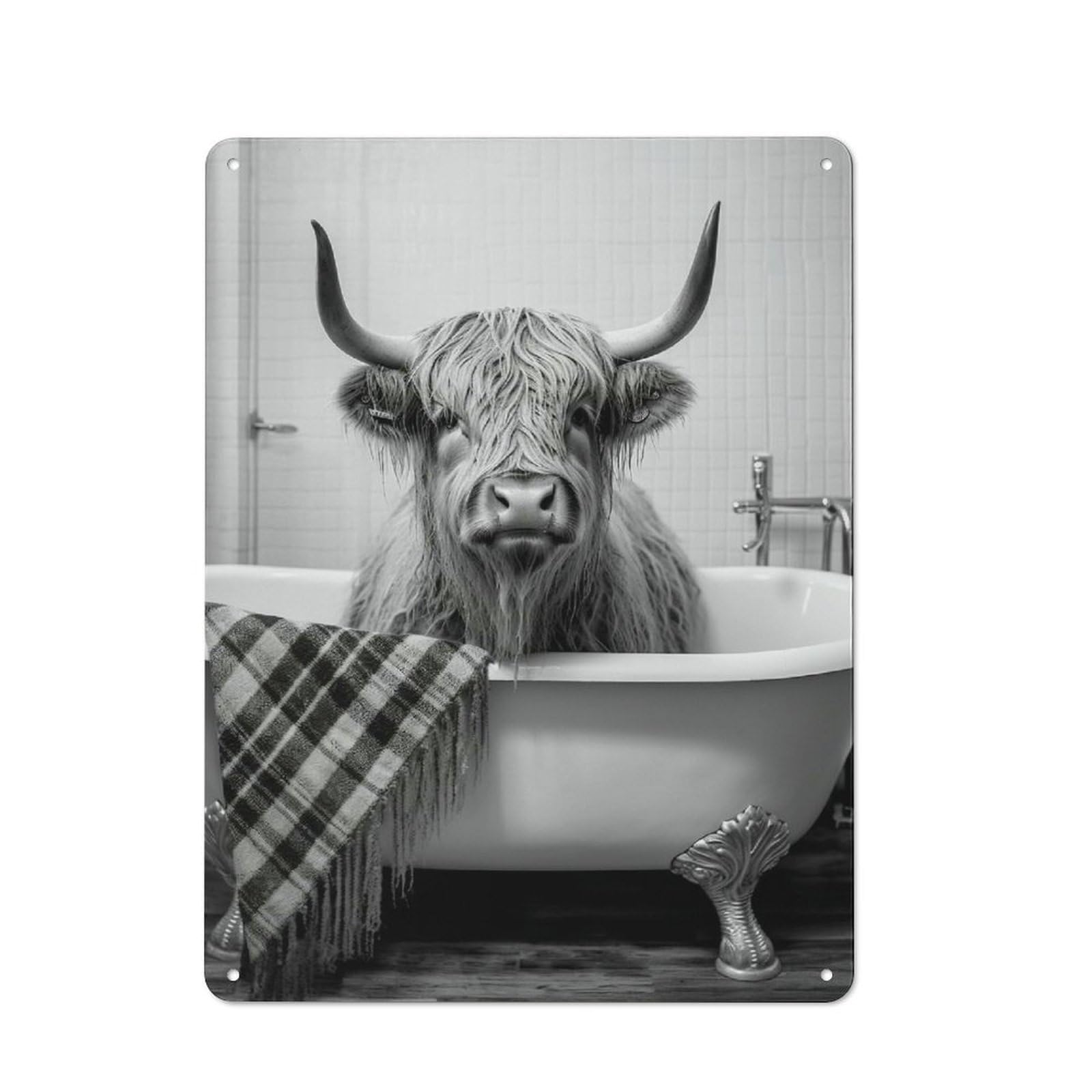 Junmoney Cow On The Bathroom Rustic Tin Sign 40X30cm Featuring For Living Room Wall, For Metal Sign Collectors, For Garage And Workshop Walls