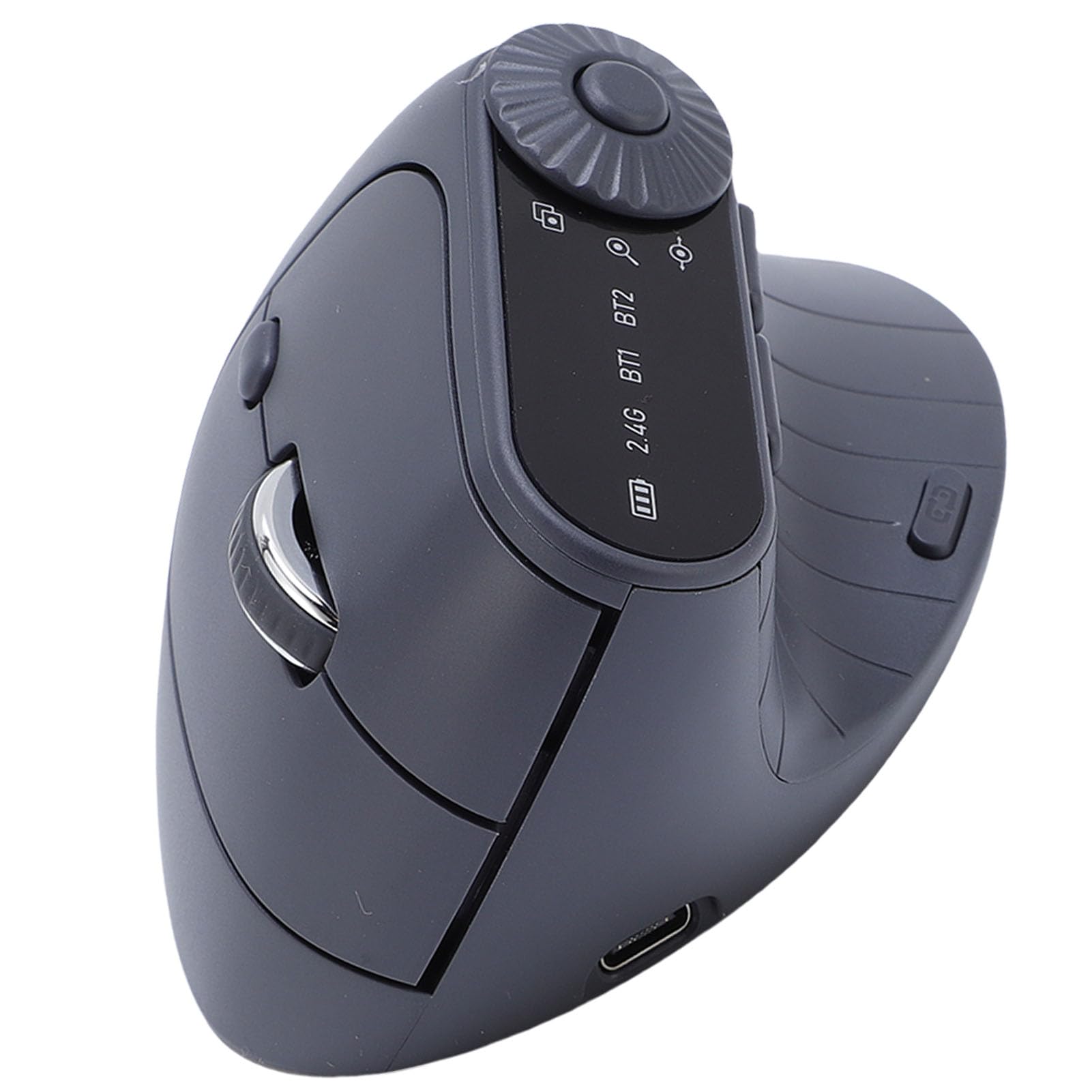 Bewinner Souris sans Fil Verticale Ergonomique avec Bluetooth et Double Mode 2,4 GHz, DPI Réglable 1000-2400, Silencieux Rechargeable 500 MAh, écran LED pour Ordinateur Portable de Bureau