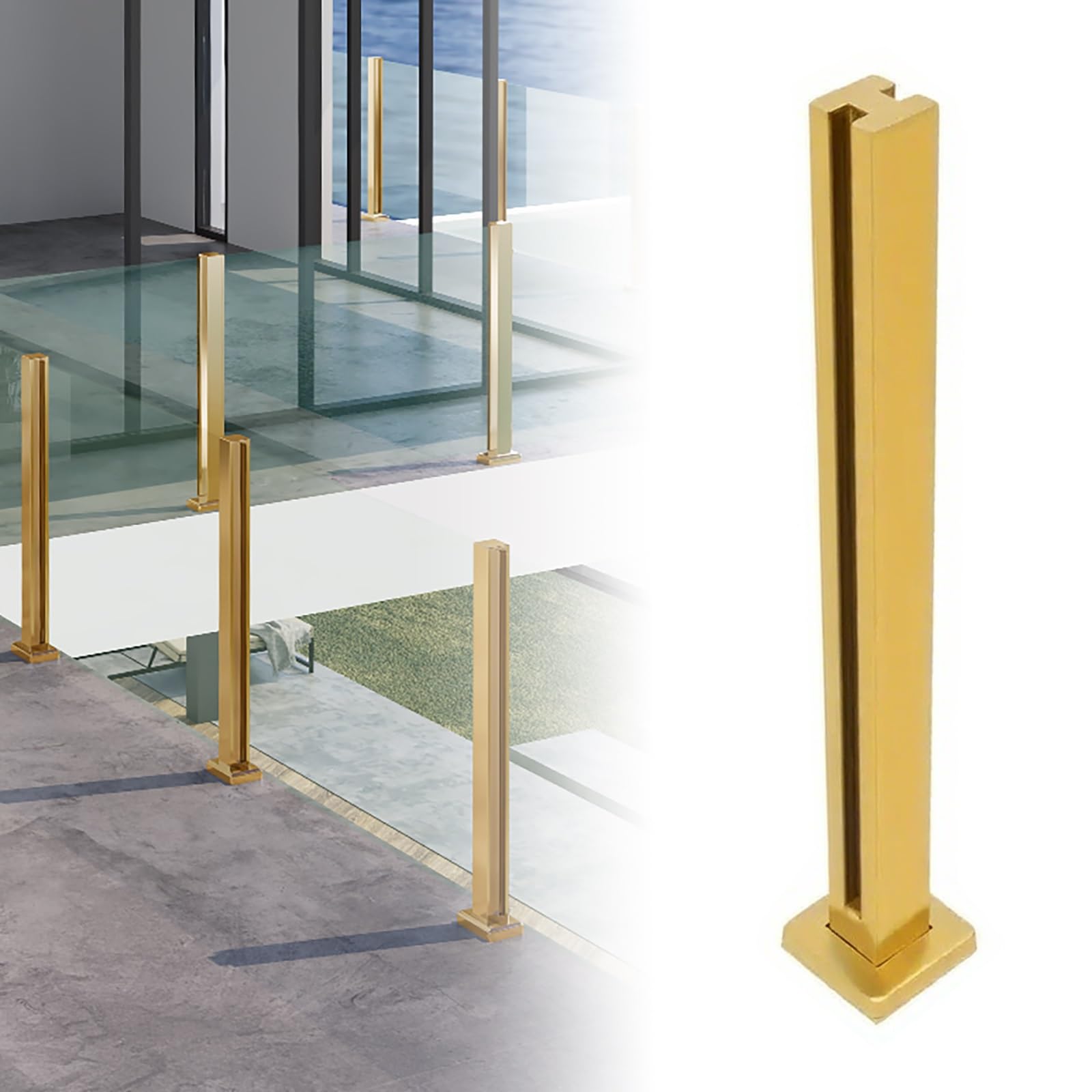 Barandilla de Cristal Dorado sin Marco de 105 cm con Acero Inoxidable 304 para exterior