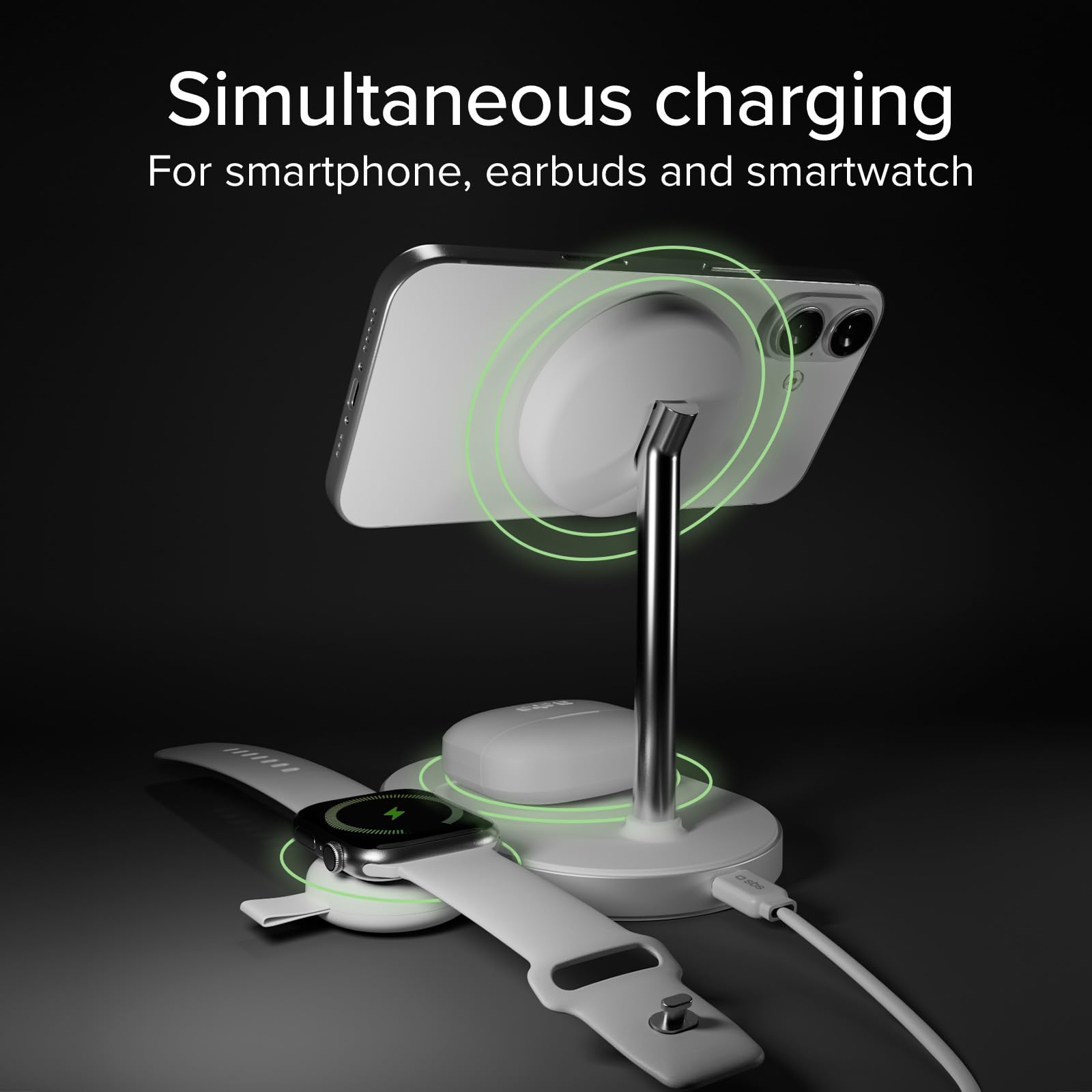 SBS Stazione di Ricarica Wireless 3in1, Qi2 25W MagSafe, MFI Certified | Caricatore senza fili per iPhone, AirPods, Apple Watch, Caricabatterie Magnetico, Dot Watch Portatile, Design Minimal, Bianco