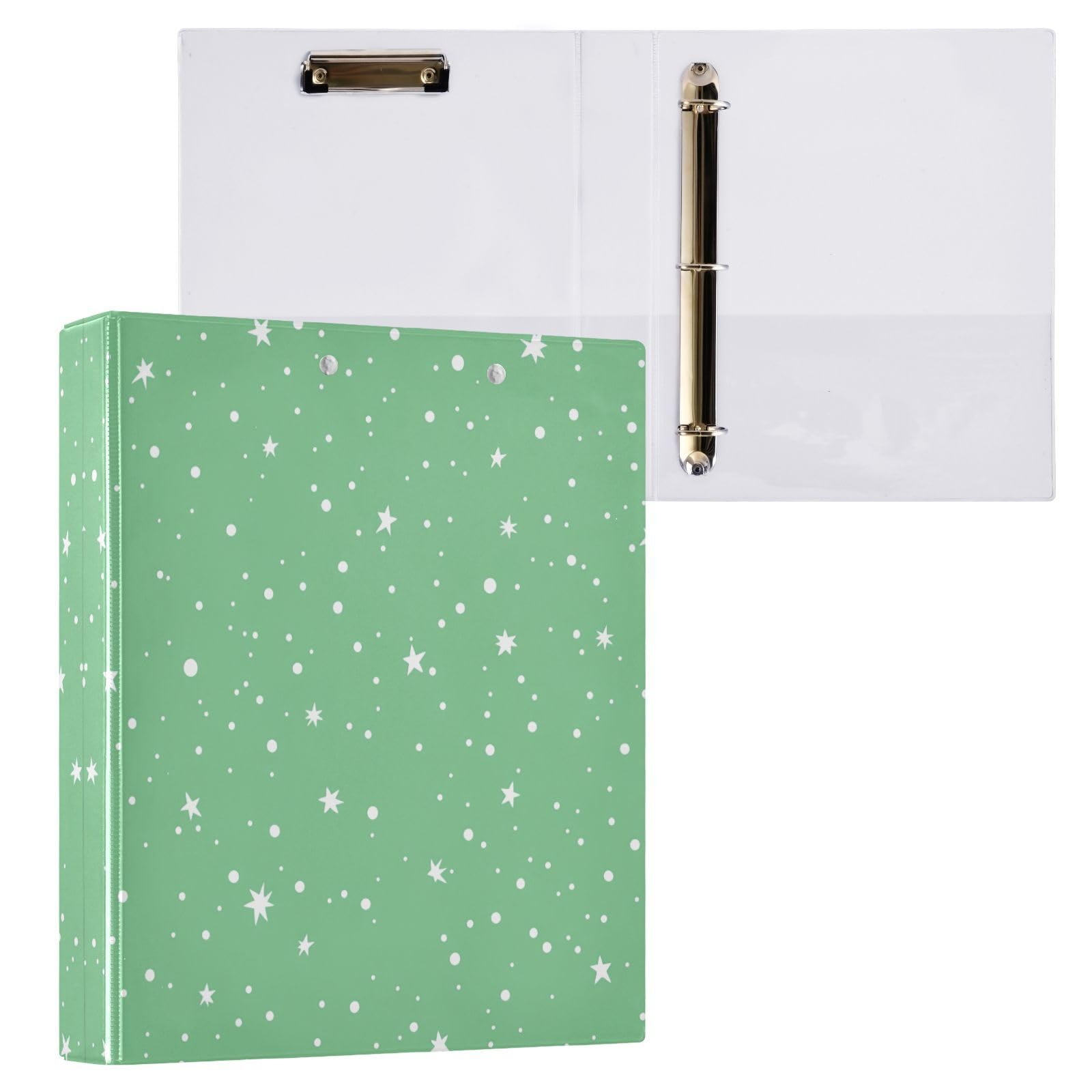Carpetas de 3 anillos de 1.5 pulgadas con estrellas y puntos decorativos redondos con clip de metal, organizador A4 para oficina en casa, paquete de 2