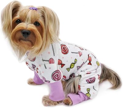 KLIPPO Dog/Puppy Minky Sweet Candies Plush Pajamas/Bodysuit/Loungewear/PJ/Coverall/Jumper/Romper for Small Breeds XS