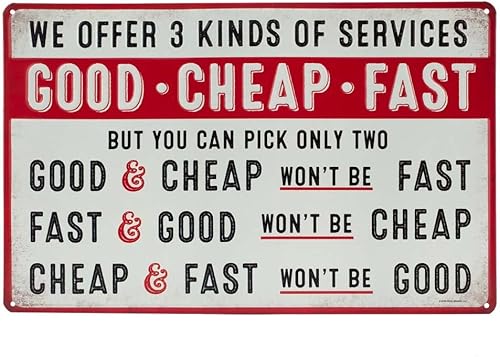 Good Cheap Fast Services - Letrero de metal en relieve, divertido letrero de garaje vintage, gran idea de regalo