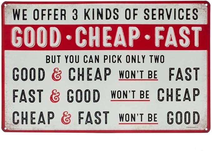 Open Road Brands Good Cheap Fast Services Embossed Metal Sign - Funny Vintage Garage Sign - Great Gift Idea