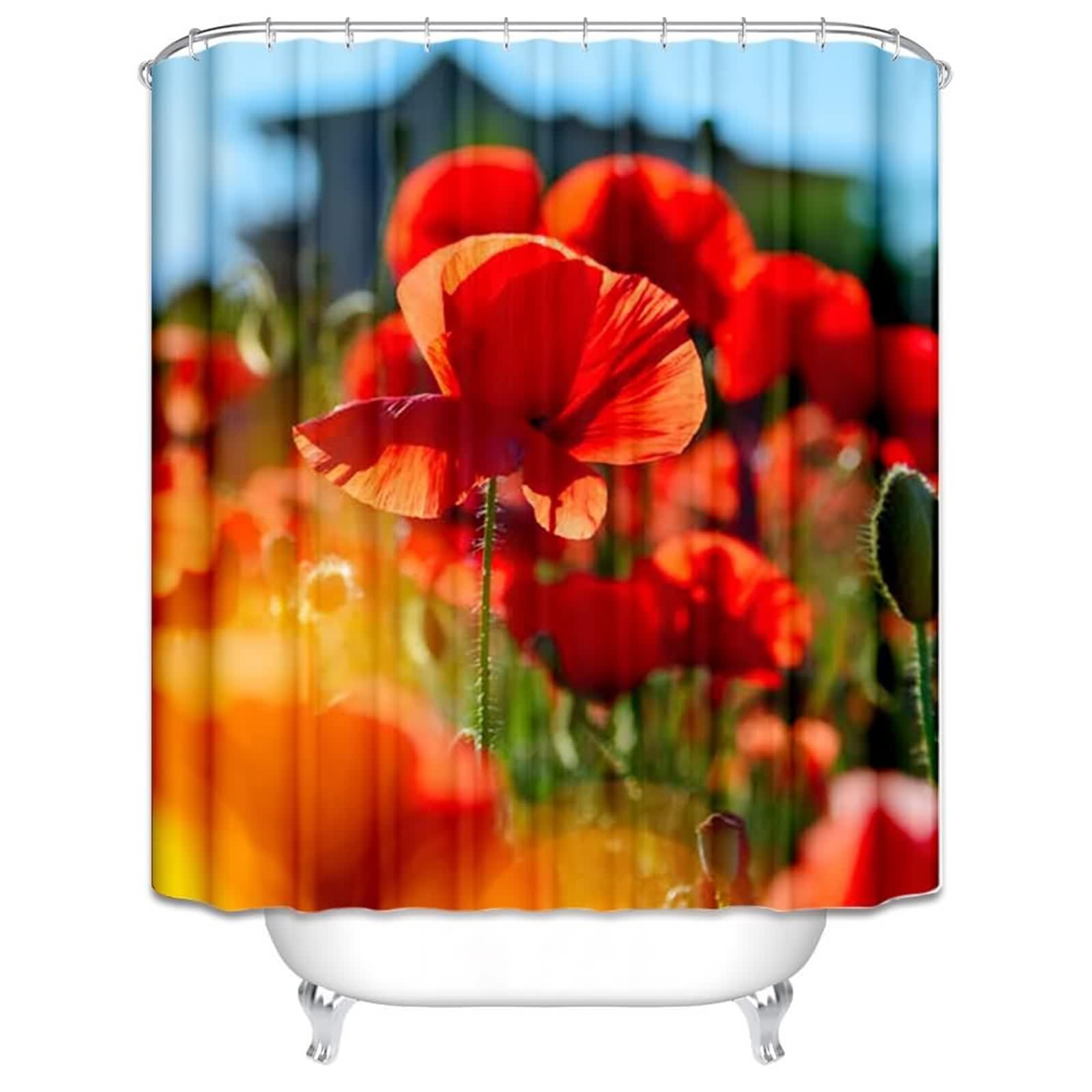 Rideau douche humour en tissu texturé luxe motif fleur rouge rideaux baignoire haut de gamme