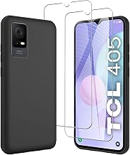 Cover Compatible with TCL 405 / TCL 406 / TCL 408 / TCL 406S (6.6") and 2 Pieces Tempered Glass Screen Protector - Black Soft Silicone Protective Case TPU Protective Case Black