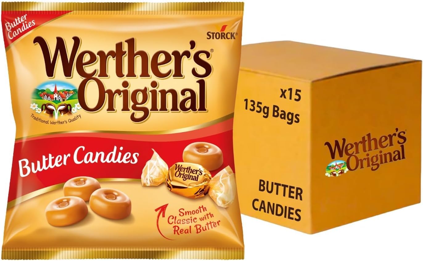 Werther's Original Butter Candies,135g Crafted With Real Butter and Fresh Cream, (Product Of Germany) With Free Flavourito Kunafa Chocolate 20g By Decadent Foods
