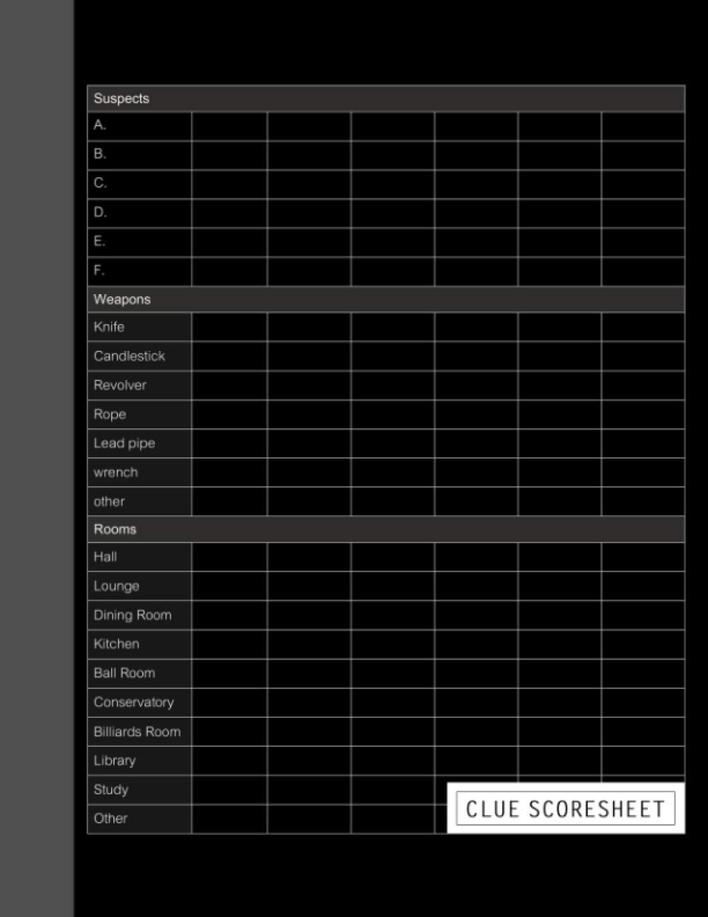 Clue Scoresheet: Classic Score Record Sheet or Scoring Players Game Level Keeper Book Helps You Solve Your Favorite Detective Mystery Games