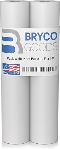 Miniatura 1 de Rollo de papel kraft blanco para artes y manualidades, paquete de 2 rollos de 18 pulgadas por 100 pies, ideal para pinturas, arte de pared, papel de