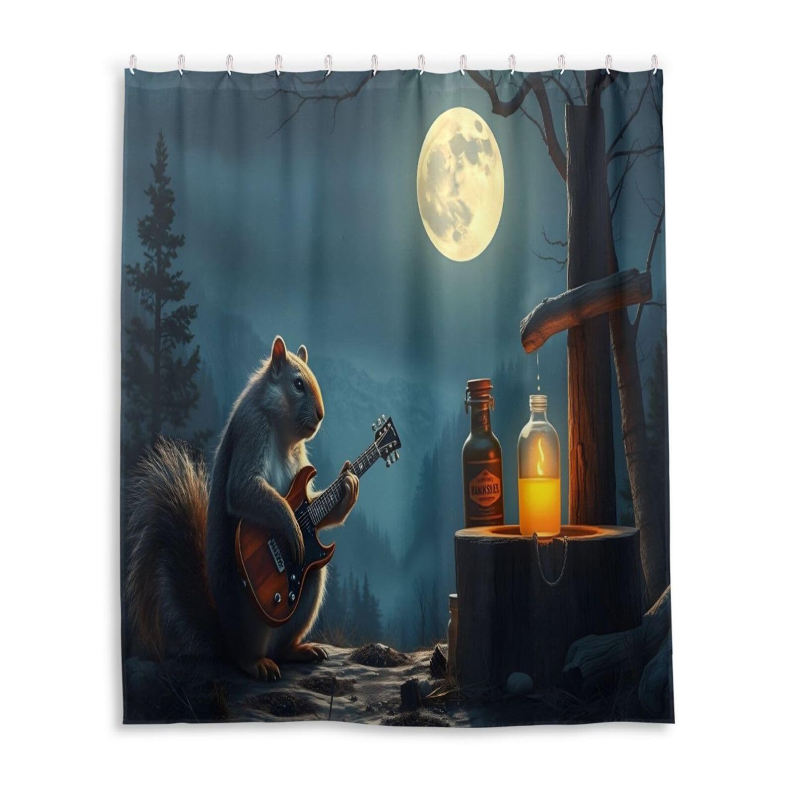 DUOBU Squirrel Playing Guitar Shower Curtain Washable Waterproof Fabric Bath Curtain 60x72Inch Shower Curtains with Hooks for Bathroom Decor