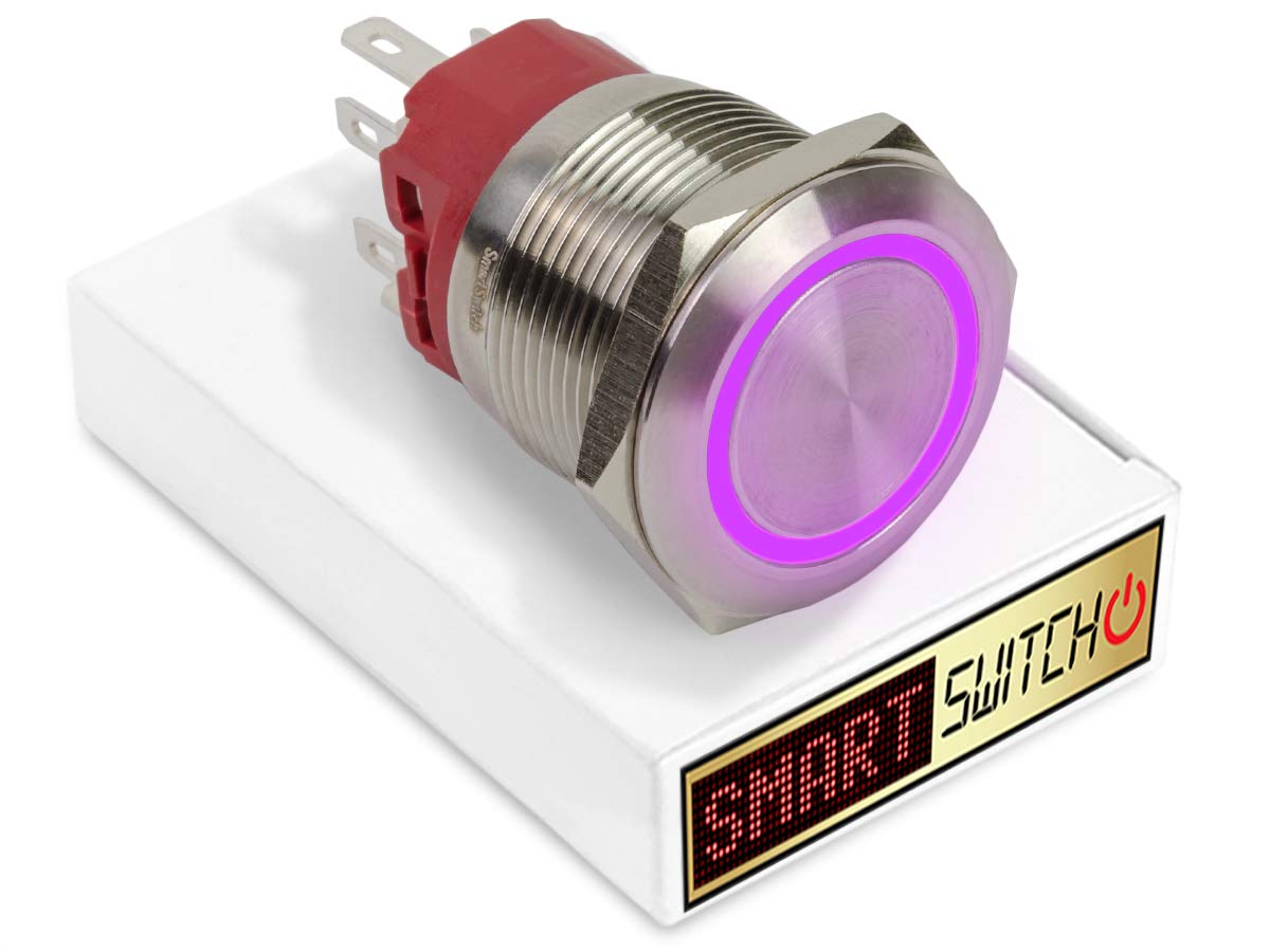 SmartSwitch 25mm Angel Eye Halo Stainless Steel Momentary DPDT 2NO2NC Push Button Purple LED Metal Switch AE25