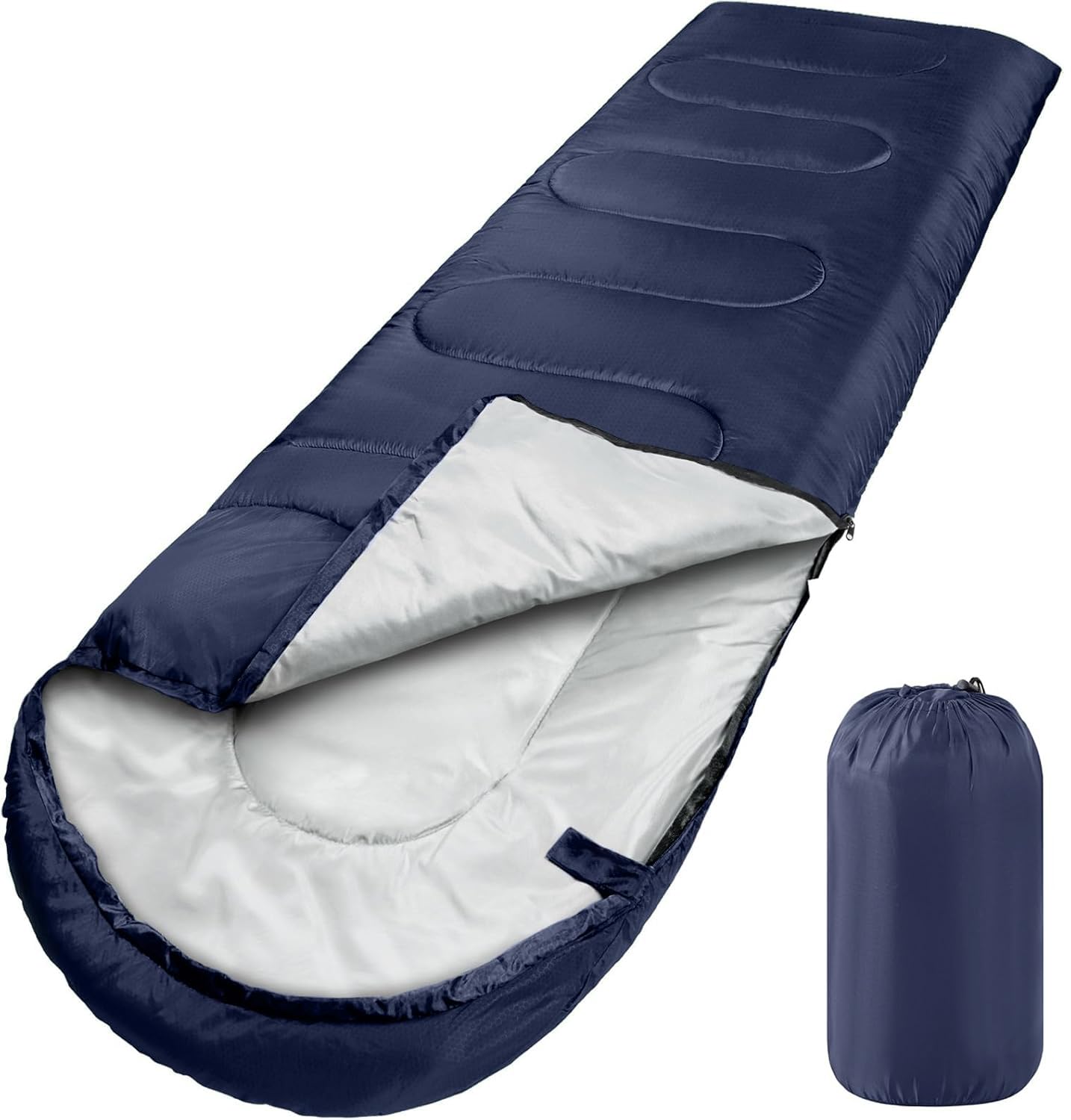 3-Season Sleeping Bag for Adults, Ultralight & Waterproof Backpacking Sleeping Bag with Compression Sack, Warm Cold Weather Camping Bag for Hiking, Outdoor Travel (Navy Blue)