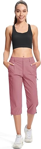 Miniatura 8 de MAGCOMSEN - Pantalones de senderismo para mujer, tipo capri y cargo, ligeros, elásticos, resistentes al agua, con 5 bolsillos para exterior