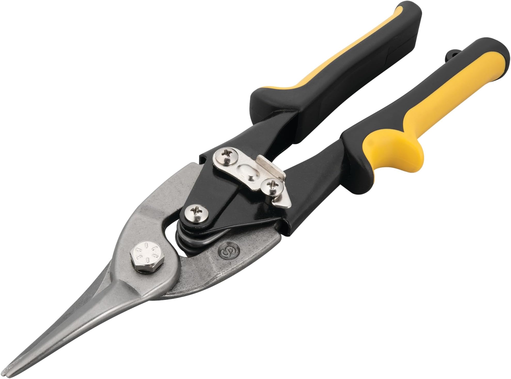Performance Tool W2043 10 Inch Center Cut Aviation Tin Snip for Cutting Metal Sheet, Chrome Vanadium Steel with Forged Blade, Straight Aviation Snips for Safety Latch, and Hanging Hole