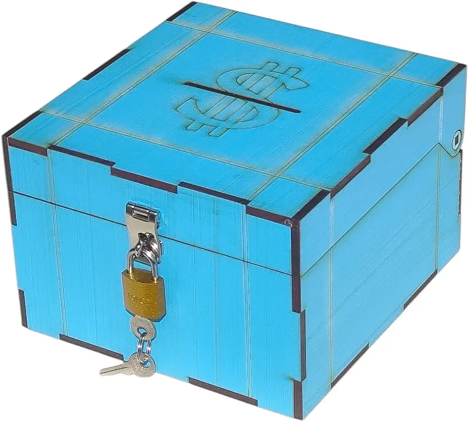 Cofrinho Porta Dinheiro Bau Cofre Caixinha Caixa C/Cadeado (Azul)