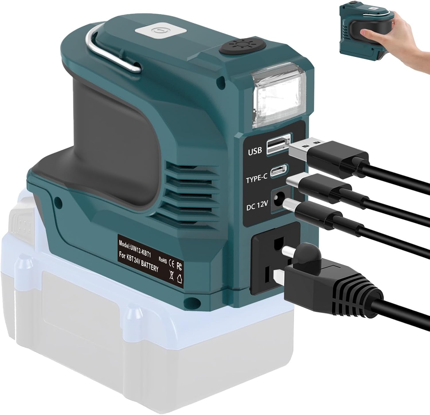 220W Power Inverter for Kobalt 24V Battery, Portable Power Supply Convert - DC 24V to 110V~120V Battery Powered Outlet with USB-B & USB-C & 12V DC & 220W AC Output with LED Light