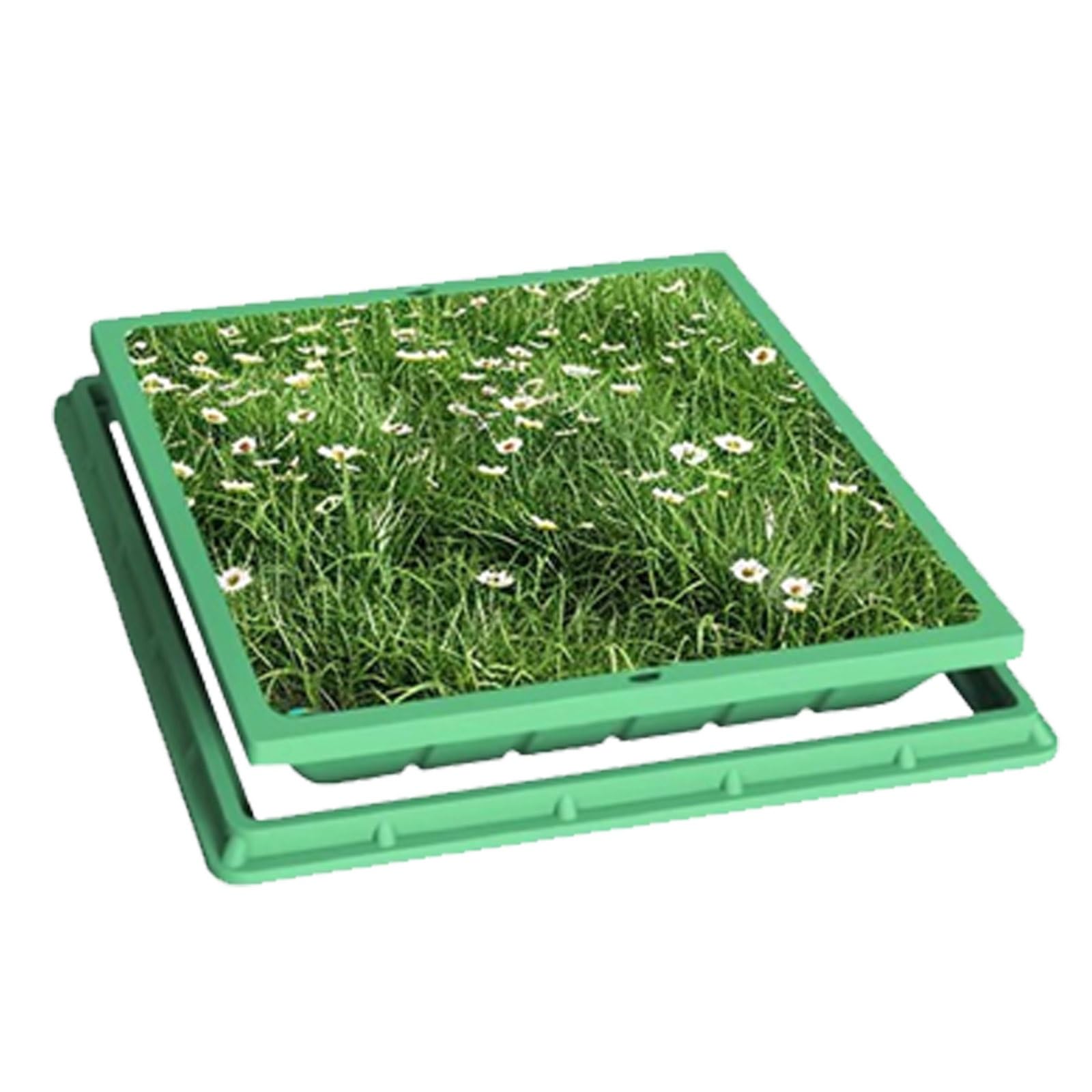 Couvercle de regard invisible en résine 80x80 cm avec cadre pour bassin d'égout de jardin