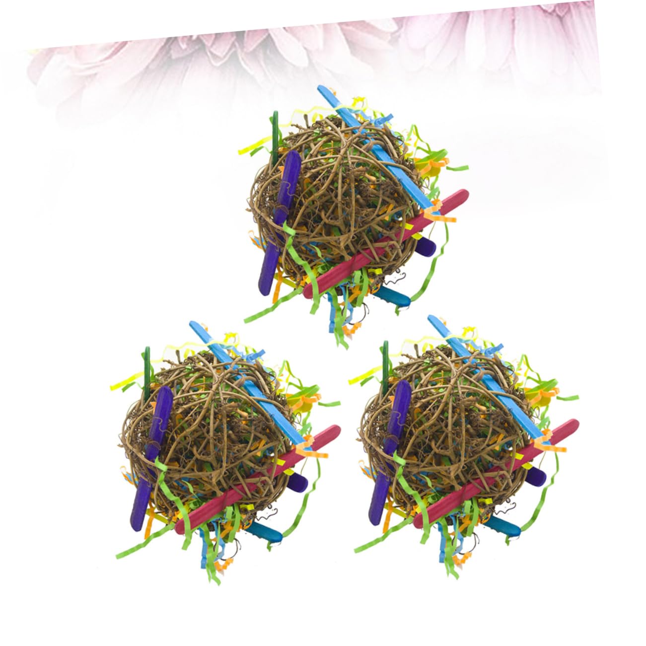 minkissy Lot de 2 Jouets à Mâcher en Rotin Naturel pour Perroquet Ara Cacatoès Gris Dafrique Perruche Calopsitte Conure 3 Pièces
