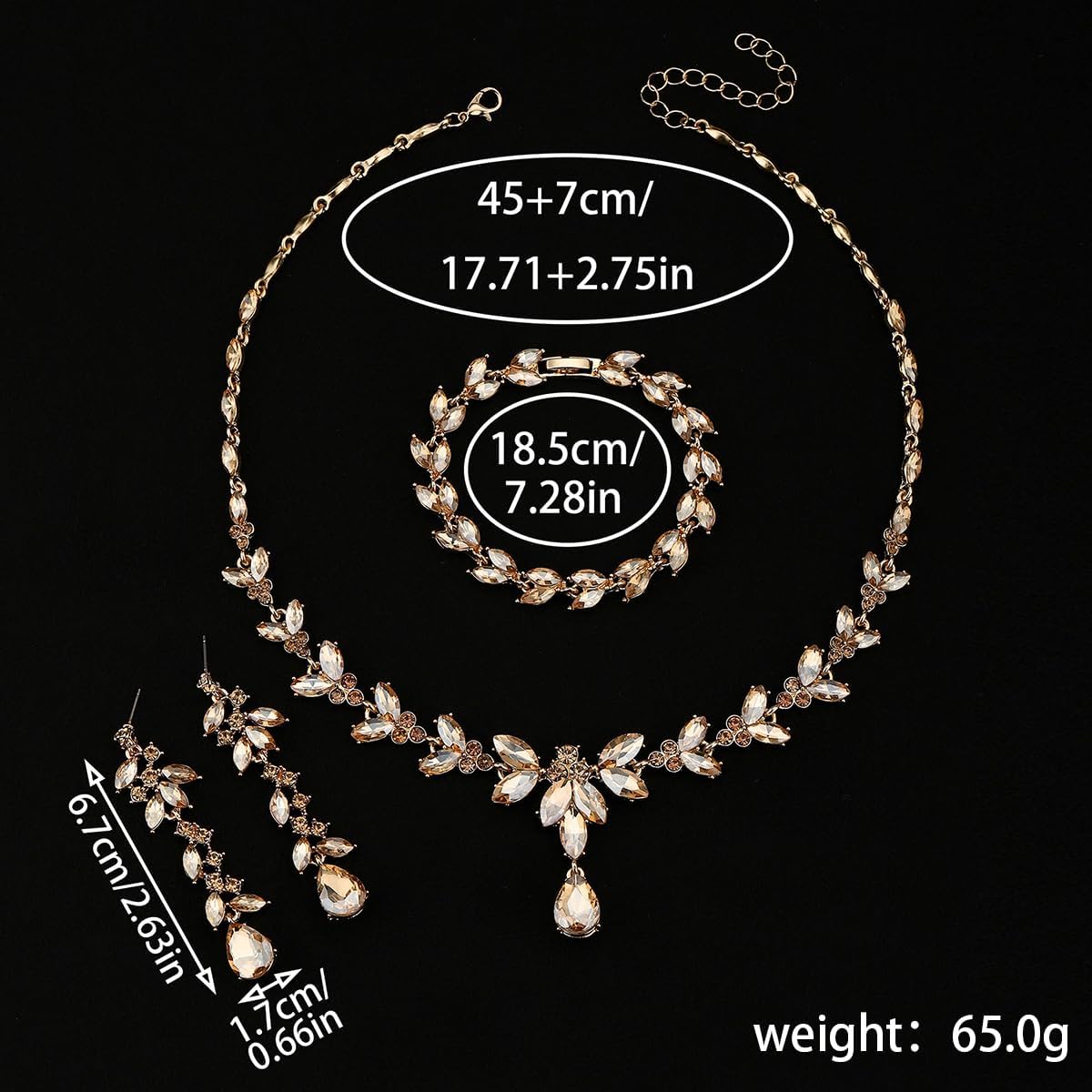 Kamirola Bridal Wedding Jewelry Set for Women/Brides/Bridesmaids Crystal Jewelry Set for Wedding Prom Party Bridal Crystal Necklace Earrings Bracelet Set - Image 6