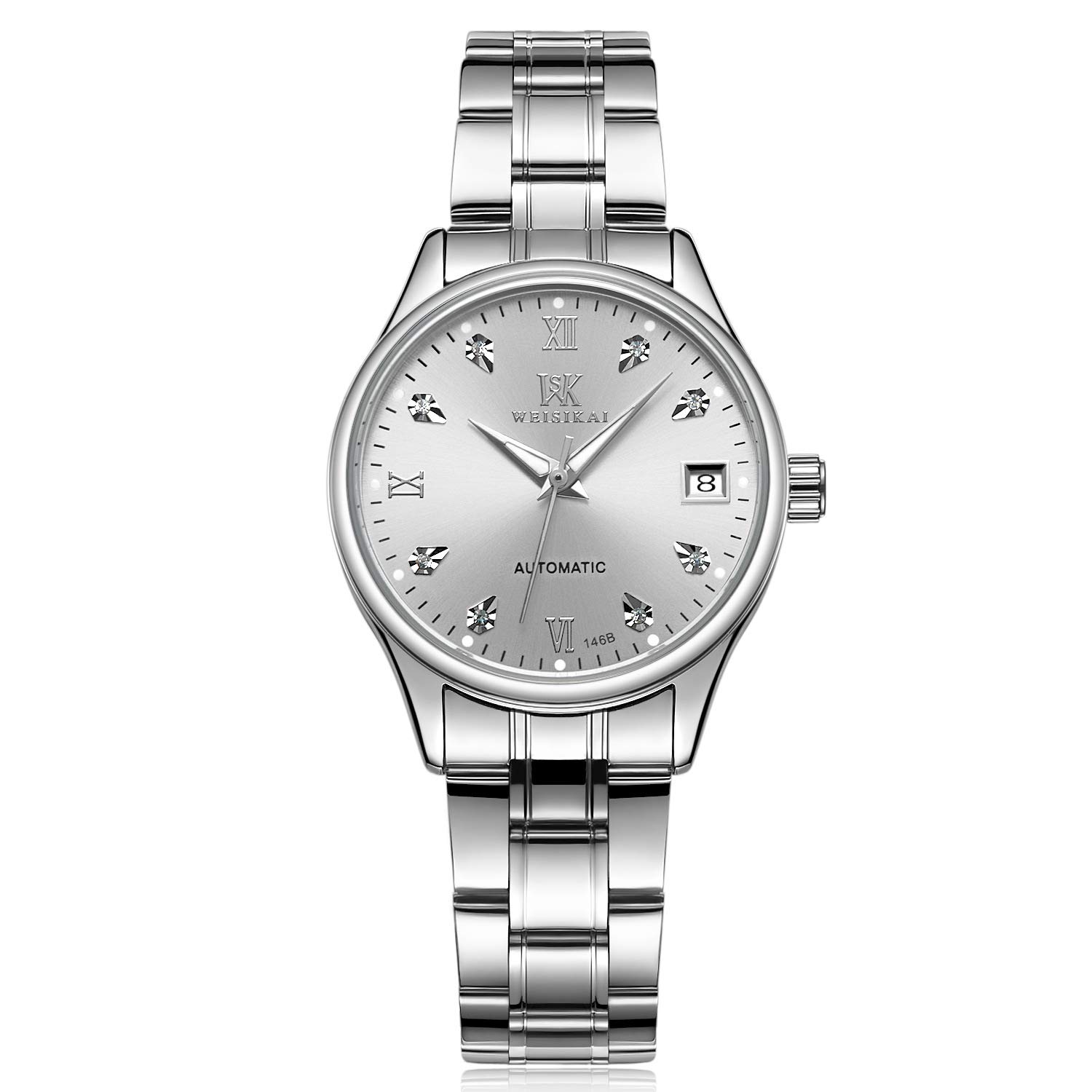 Ourui Orologi Da Polso,Orologio Meccanico Automatico Coppia Semplice Scala Romana, Donna Bianco Naturale