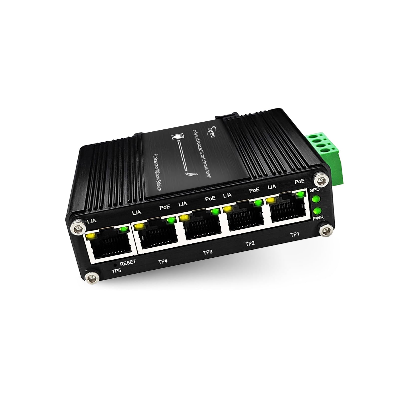 Industrial Managed 5-Port PoE Ethernet Switch, Mini Gigabit Netzwerk-Switch mit Web-Management, DIN-Schienen-kompatibel